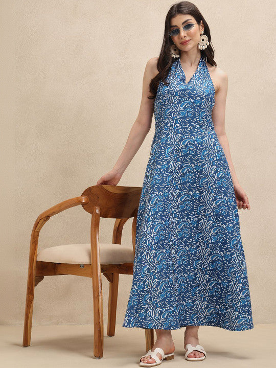 Women's Floral Halterneck Maxi Dress