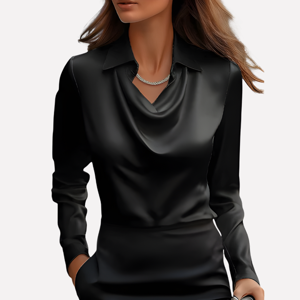 Women’s Satin Blouse with Draped Collar