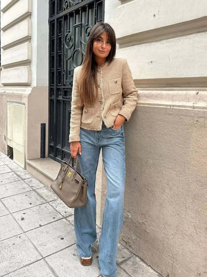 Tweed Cropped Jacket with Pockets