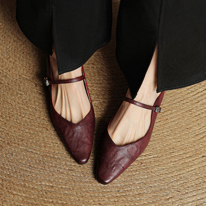 Nora | Damen Leder Mules Spitze Zehenpartie Mary Jane Riemchen Flats