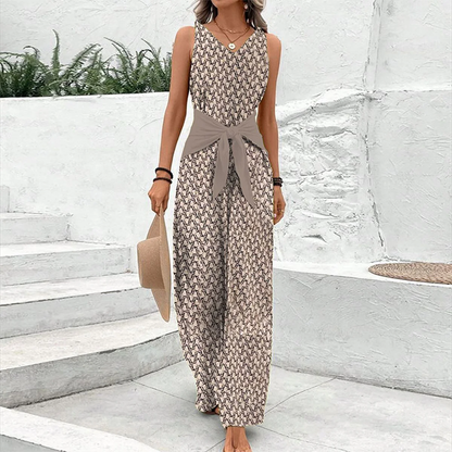 Women's Sleeveless V-Neck Jumpsuit with Adjustable Waist