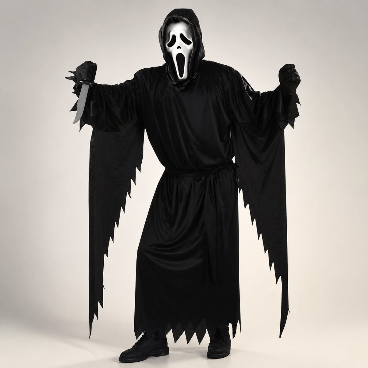 Ghostface Kostüm mit schwarzer Horror Robe