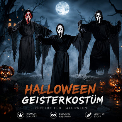 Ghostface Kostüm mit schwarzer Horror Robe