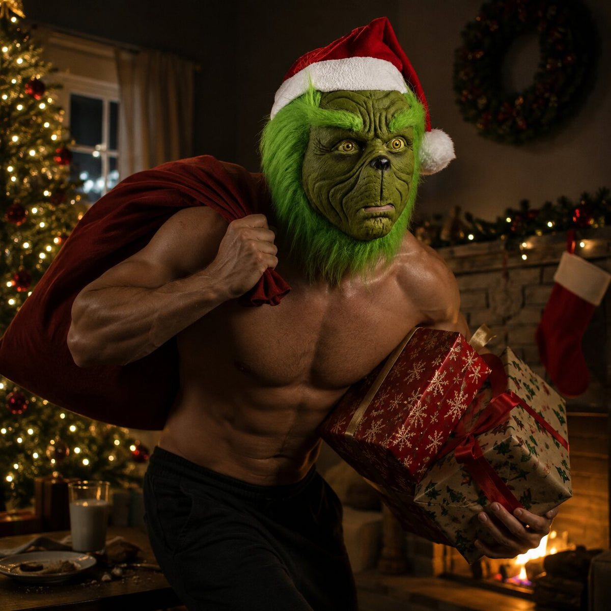 Grinch Maske mit Handschuhen