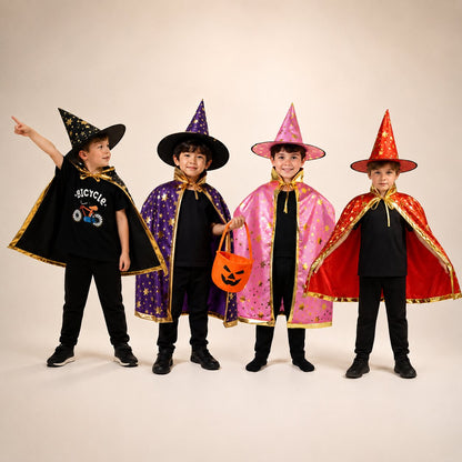 Halloween Kinderkostüm Hexe & Zauberer mit Umhang und Spitzhut
