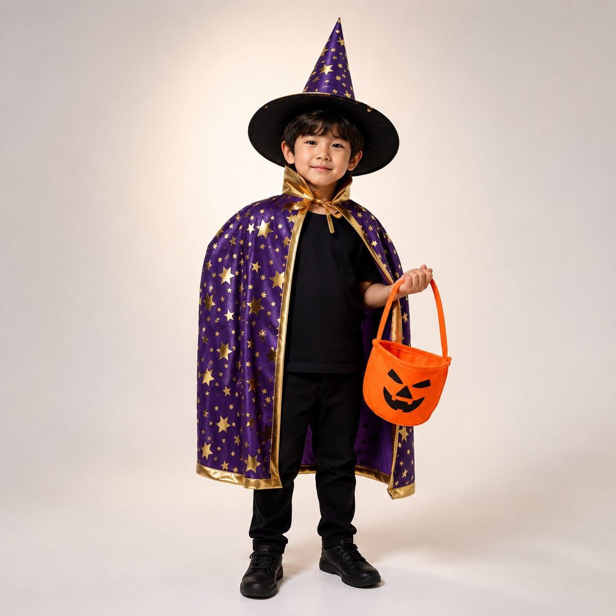 Halloween Kinderkostüm Hexe & Zauberer mit Umhang und Spitzhut