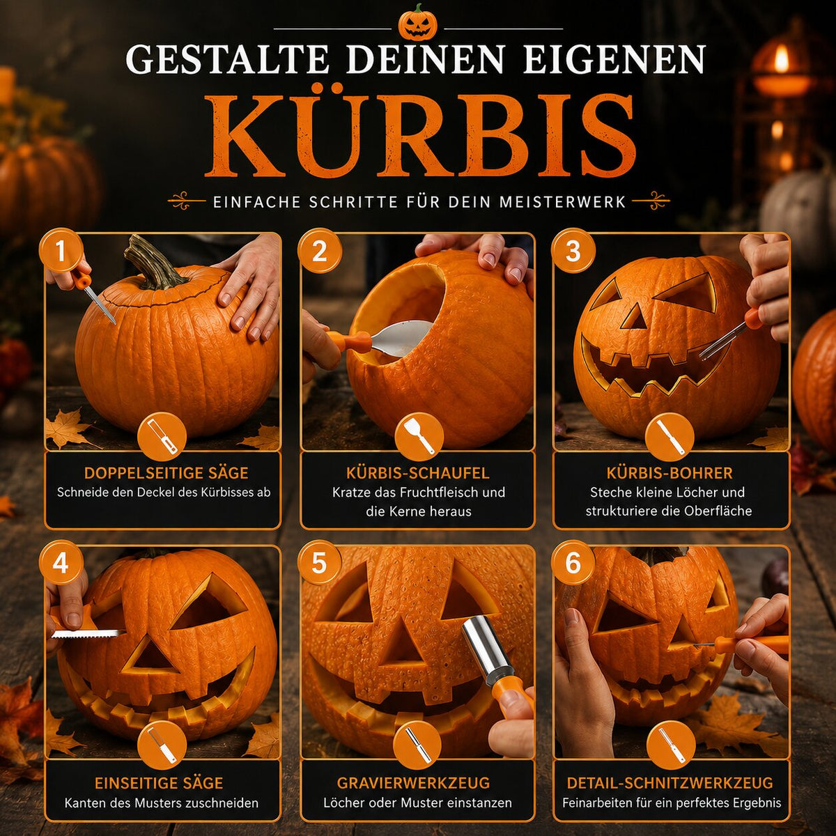Kürbisschnitzset für kreative Halloween Kürbisse