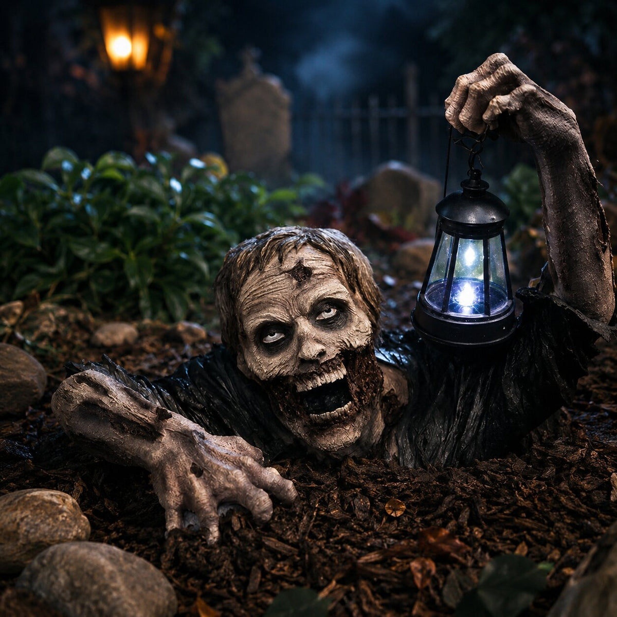 Kriechender Zombie mit LED Laterne