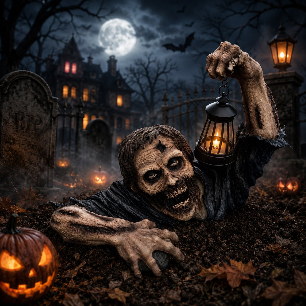Kriechender Zombie mit LED Laterne