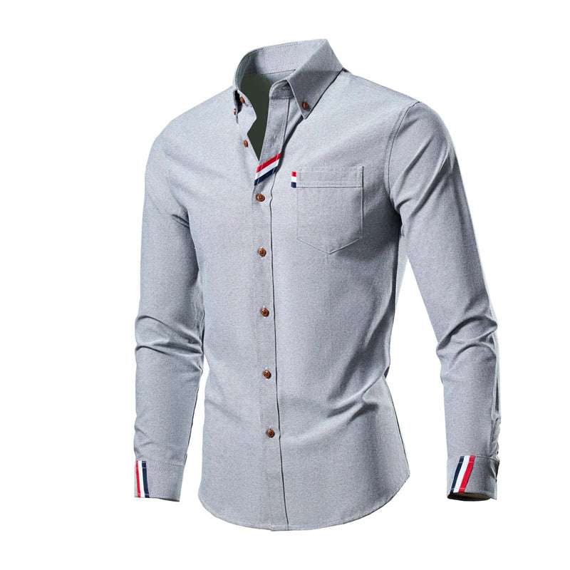 Men's Classic Long-Sleeve Shirt with Button-Down Front