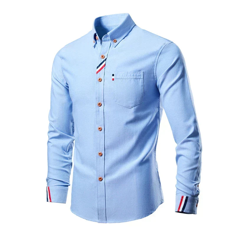 Men's Classic Long-Sleeve Shirt with Button-Down Front