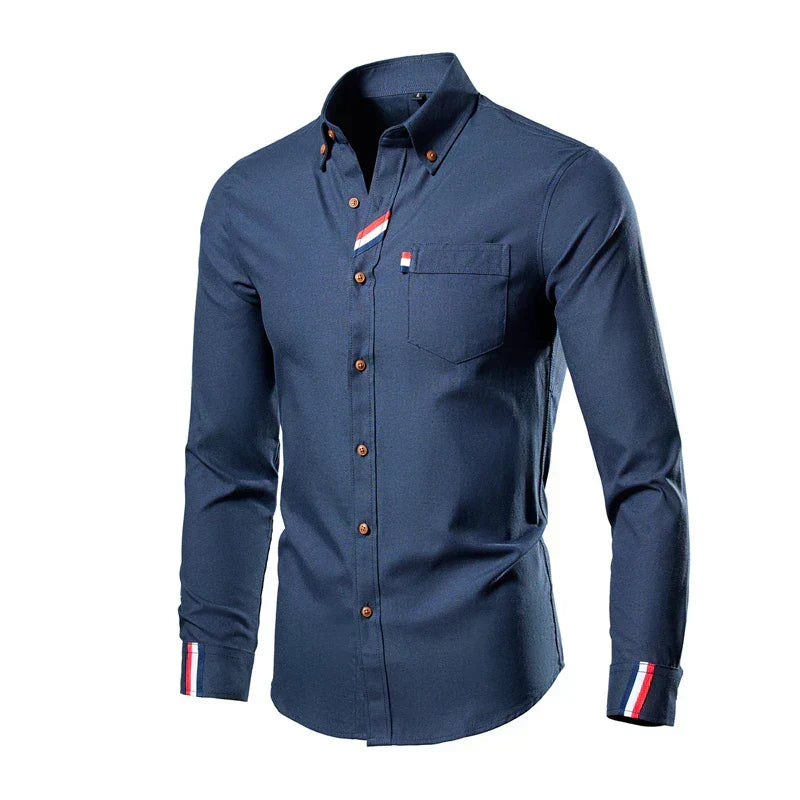 Men's Classic Long-Sleeve Shirt with Button-Down Front