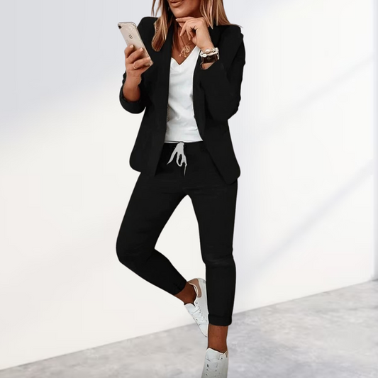 Victoria | Damen Hosenanzug Blazer Set Zweiteiler Freizeitanzug