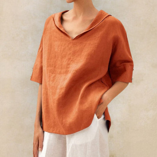 Women's V-Neck Blouse - Relaxed Fit & Elbow Sleeves