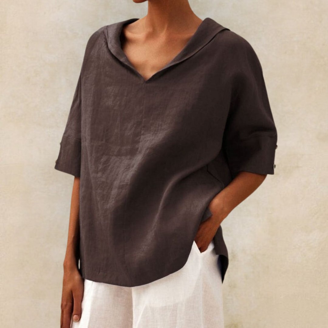Women's V-Neck Blouse - Relaxed Fit & Elbow Sleeves