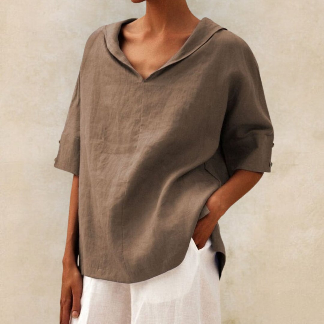 Women's V-Neck Blouse - Relaxed Fit & Elbow Sleeves
