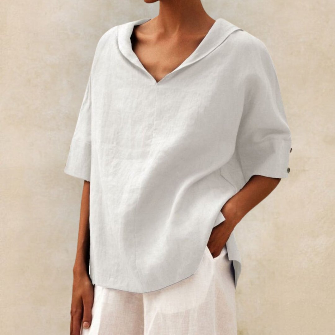 Women's V-Neck Blouse - Relaxed Fit & Elbow Sleeves