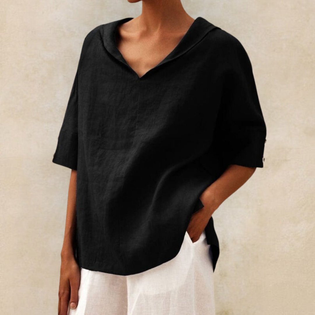 Women's V-Neck Blouse - Relaxed Fit & Elbow Sleeves