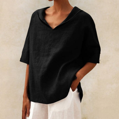 Women's V-Neck Blouse - Relaxed Fit & Elbow Sleeves