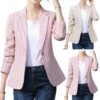 Women's Premium Checkered Single-Button Blazer
