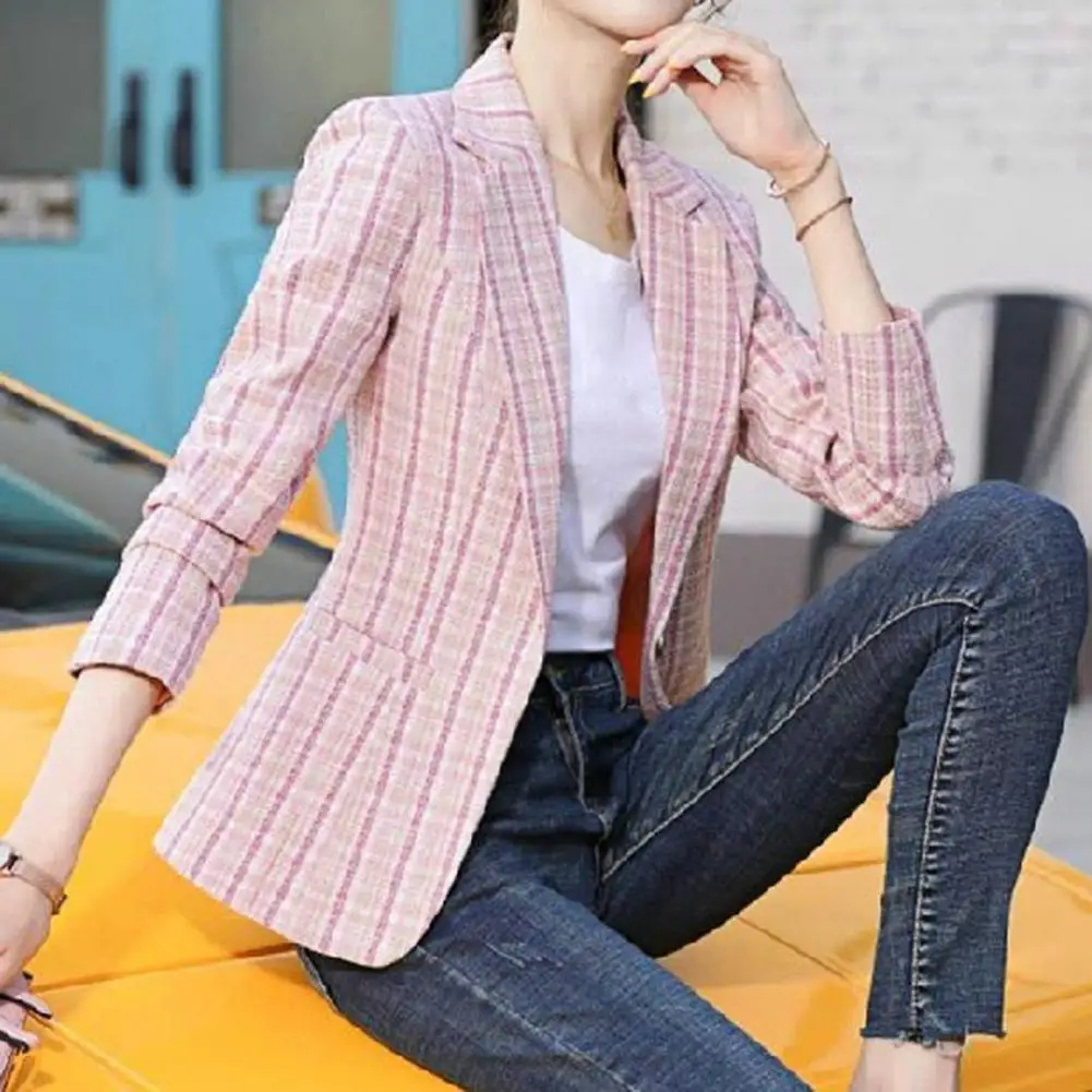 Women's Premium Checkered Single-Button Blazer