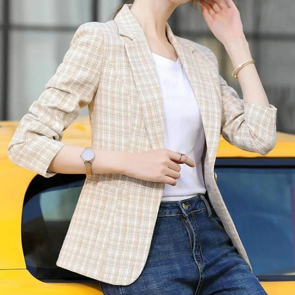Women's Premium Checkered Single-Button Blazer