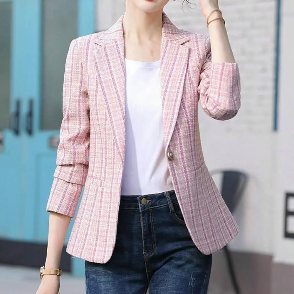 Women's Premium Checkered Single-Button Blazer
