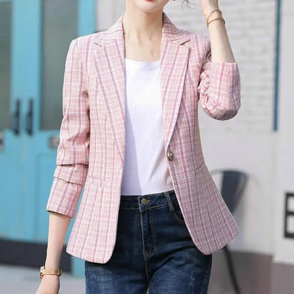 Women's Premium Checkered Single-Button Blazer