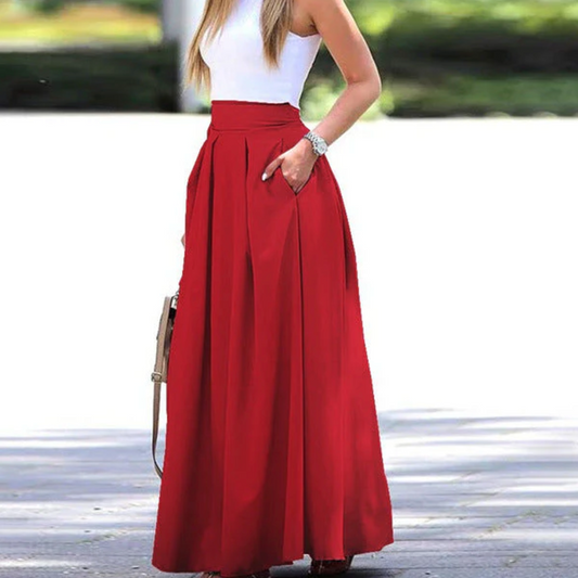 Women's High Waist Pleated Maxi Skirt – Breathable Fabric