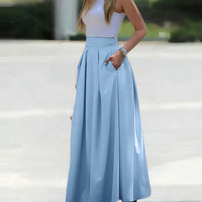 Women's High Waist Pleated Maxi Skirt – Breathable Fabric