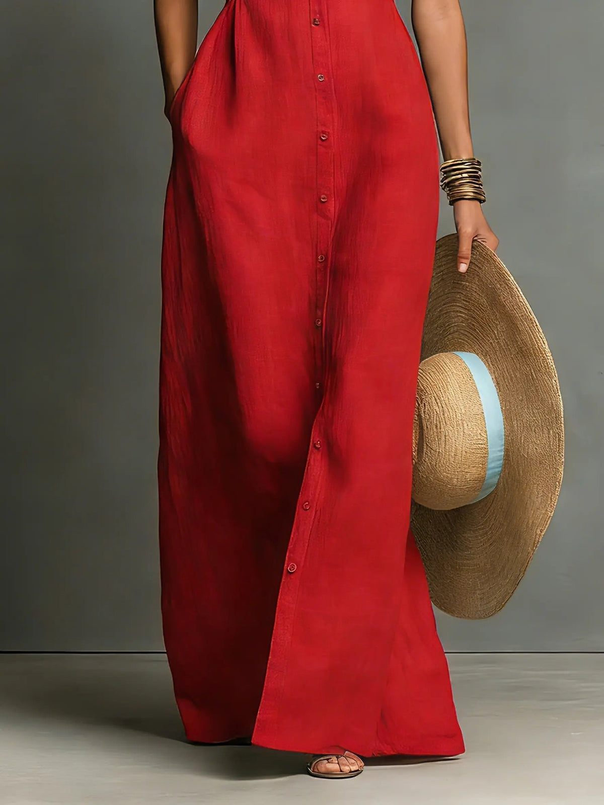 Penelope | Women's Sleeveless Collared Linen Button-Front Maxi Dress