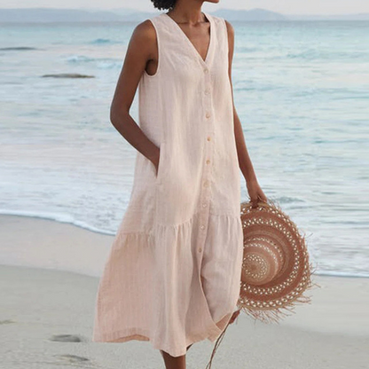 Women's Sleeveless V-Neck Summer Dress with Pockets