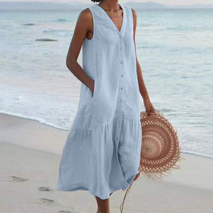 Women's Sleeveless V-Neck Summer Dress with Pockets