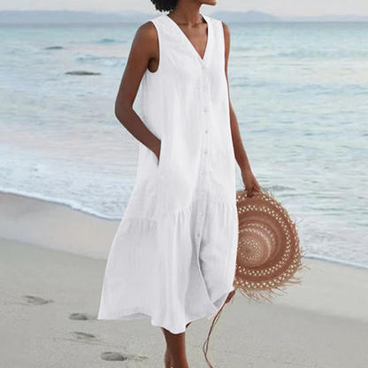 Women's Sleeveless V-Neck Summer Dress with Pockets
