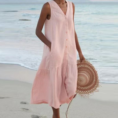 Women's Sleeveless V-Neck Summer Dress with Pockets