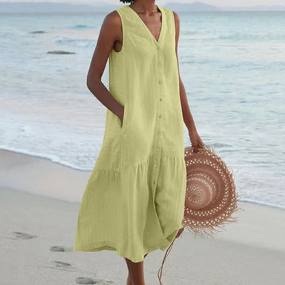 Women's Sleeveless V-Neck Summer Dress with Pockets